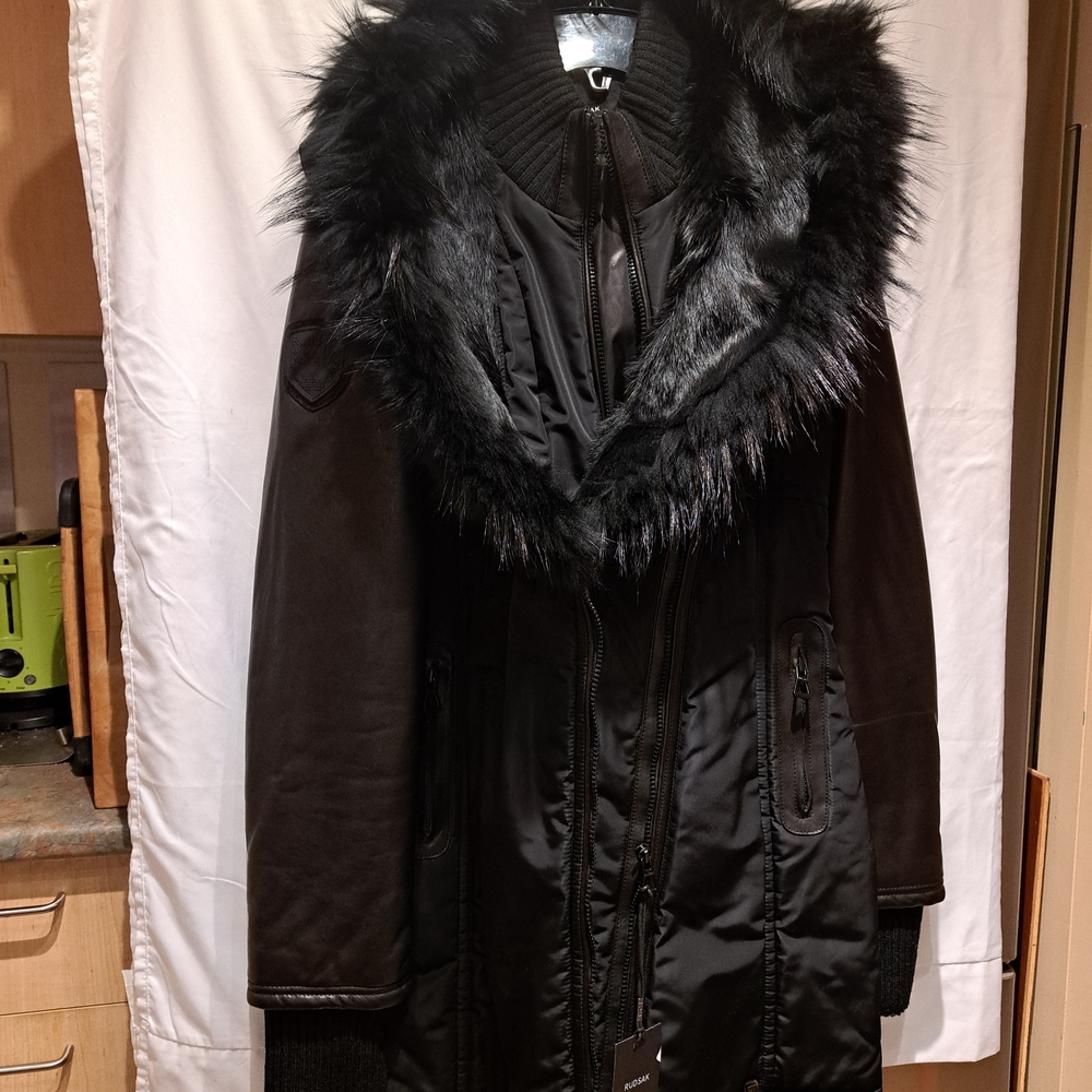 Black Faux Fur Trimmed Women's Coat
